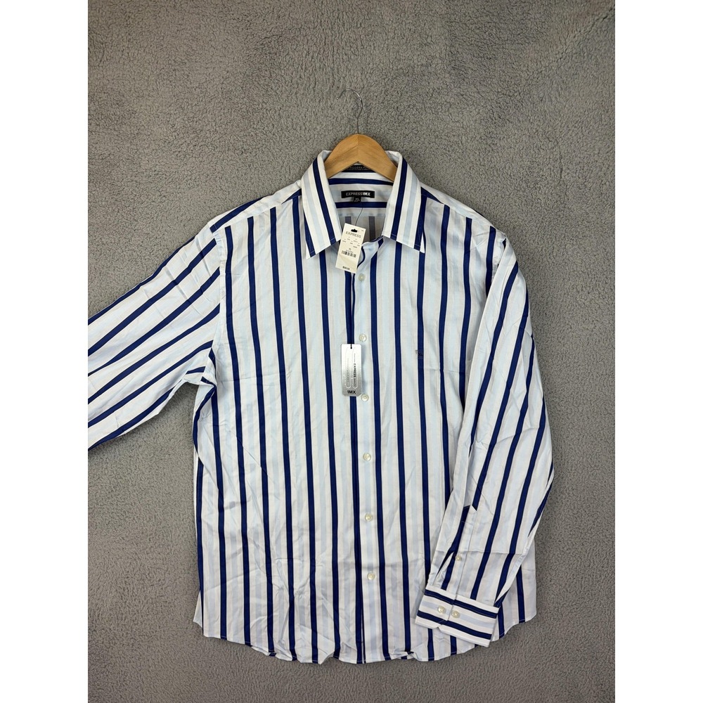 Express 1MX Dress Shirt Mens XL Blue Stripe Stretch Cotton Long Sleeve New Mens